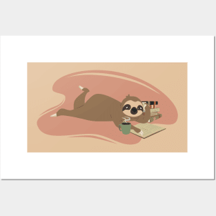 Sloth and books - Cute sloth reading Posters and Art